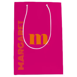 Fuchsia & oranje aangepaste initiële naam modern medium cadeauzakje