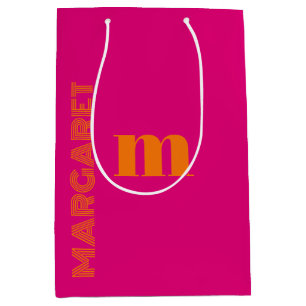 Fuchsia & oranje aangepaste initiële naam modern medium cadeauzakje