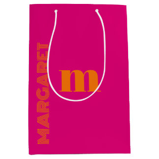 Fuchsia & oranje aangepaste initiële naam modern medium cadeauzakje