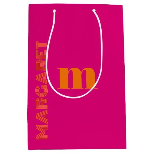 Fuchsia & oranje aangepaste initiële naam modern medium cadeauzakje (Voorkant)