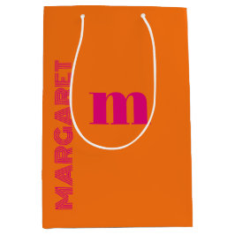 Fuchsia & oranje aangepaste initiële naam modern medium cadeauzakje