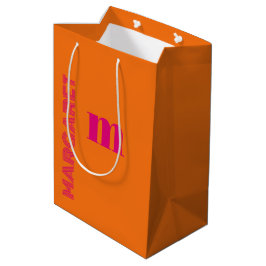 Fuchsia & oranje aangepaste initiële naam modern medium cadeauzakje