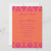 Fuchsia Oranje Damask Wedding Invitation Kaart (Achterkant)