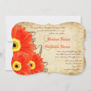 Fuchsia & Oranje Gerber Daisy Wedding Invitation Kaart
