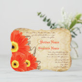 Fuchsia & Oranje Gerber Daisy Wedding Invitation Kaart (Staand voorkant)