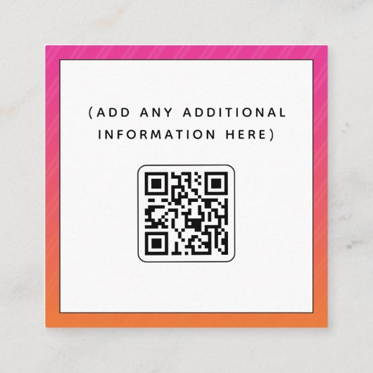 Fuchsia & Oranje Ombre Social Media QR Code Modern Vierkante Visitekaartje (Achterkant)