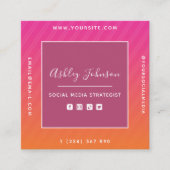 Fuchsia & Oranje Ombre Social Media QR Code Modern Vierkante Visitekaartje (Voorkant)