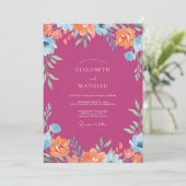 Fuchsia Oranje Wilde Bloemen Bruiloft Kaart (Staand voorkant)