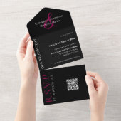 Fuchsia Orchid Wedding-QR-code All In One Uitnodiging (Afscheurbaar)