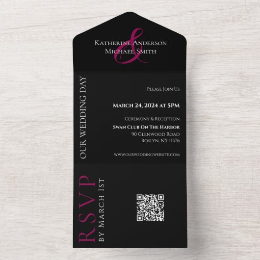 Fuchsia Orchid Wedding-QR-code All In One Uitnodiging (Binnen)