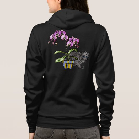 Fuchsia orchidee en Kat Hoodie (Achterkant)
