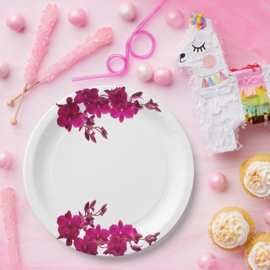 Fuchsia orchideeën op wit-bruiloft Borden- Papieren Bordje (Feest)