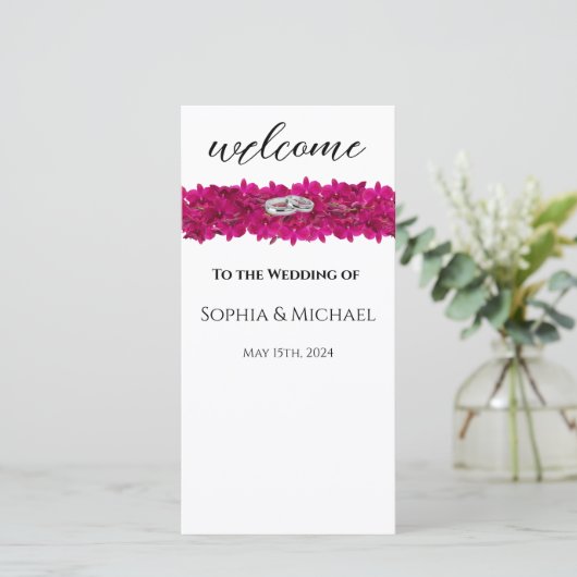 Fuchsia orchideeën op wit-bruiloft ringen-programm (Staand voorkant)