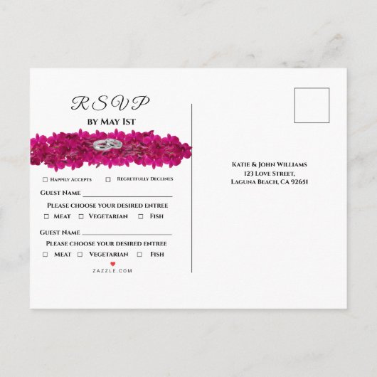 Fuchsia orchideeën op wit-bruiloft RSVP- Uitnodiging Briefkaart (Achterkant)
