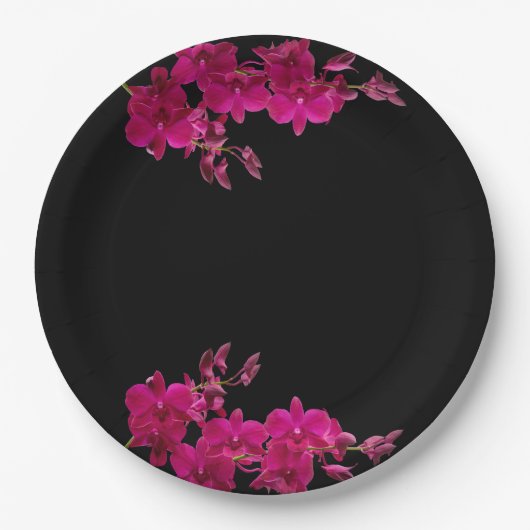 Fuchsia orchideeën op zwart-bruiloft Borden- Papieren Bordje (Voorkant)