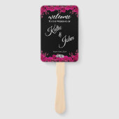 Fuchsia orchideeën op zwart-bruiloft programma- handwaaier (Voorkant)