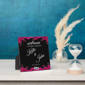 Fuchsia orchideeën op zwart-bruiloft-tafel teken- fotoplaat (Insitu)