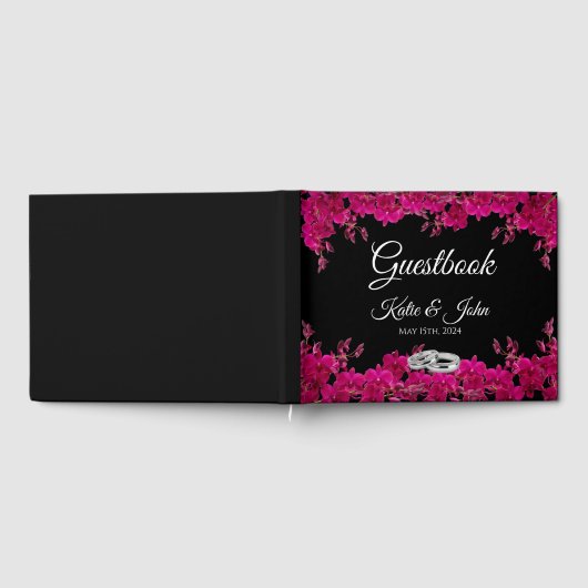 Fuchsia orchideeën op zwart-wit gastenboek (Volledig)