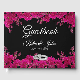 Fuchsia orchideeën op zwart-wit gastenboek