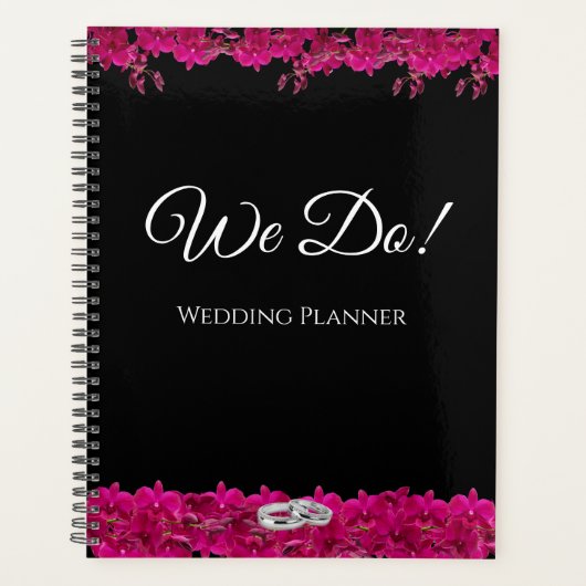 Fuchsia Orchideeën op Zwarte Bruiloft- Planner (Voorkant)