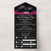 Fuchsia Orchids op Black-Wedding- All In One Uitnodiging (Binnen)