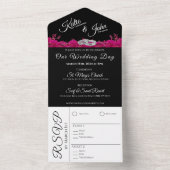 Fuchsia Orchids op Black-Wedding- All In One Uitnodiging (Binnen)