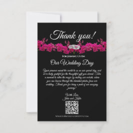 Fuchsia Orchids op Black-Wedding- Bedankkaart