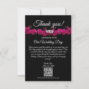 Fuchsia Orchids op Black-Wedding- Bedankkaart
