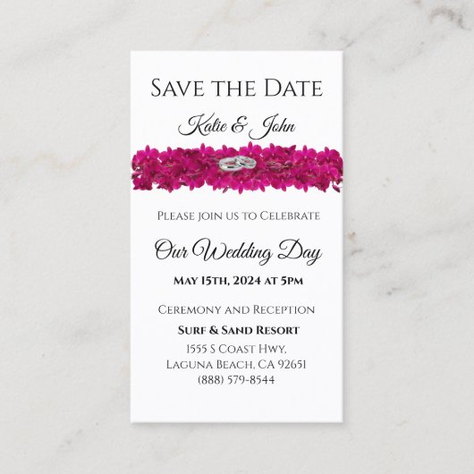 Fuchsia Orchids op White-Save the Date- Magnet Visitekaartje (Voorkant)