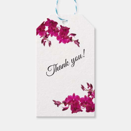 Fuchsia Orchids op White-Wedding Dank je wel- Cadeaulabel (Voorkant)