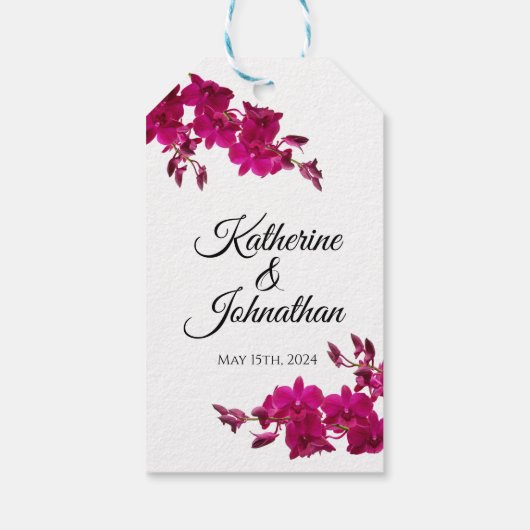 Fuchsia Orchids op White-Wedding Dank je wel- Cadeaulabel (Achterkant)