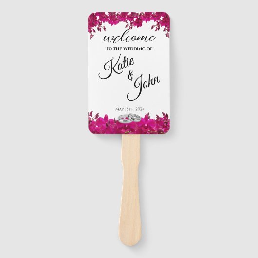 Fuchsia Orchids op White-Wedding-programma- Handwaaier (Voorkant)