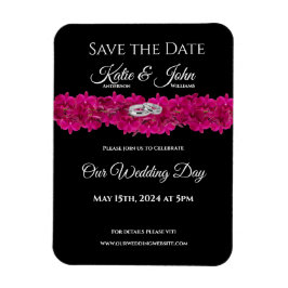 Fuchsia Orchids op Zwart- Bruiloft Save the Date- Magneet