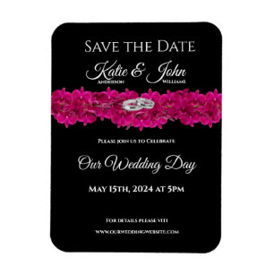 Fuchsia Orchids op Zwart- Bruiloft Save the Date- Magneet