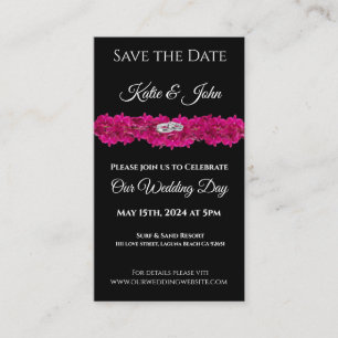 Fuchsia Orchids op Zwart- Bruiloft Save the Date- Visitekaartje
