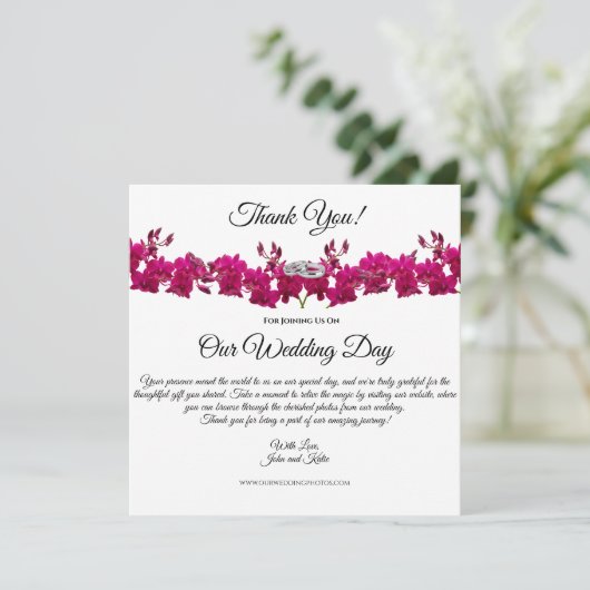 Fuchsia Orchids-White- Bruiloft Dank u Kaart (Staand voorkant)