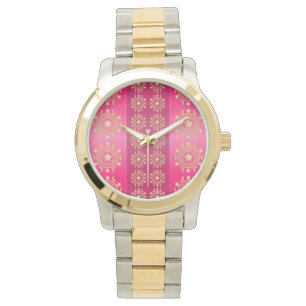Fuchsia Oriental Mandala Pattern Horloge