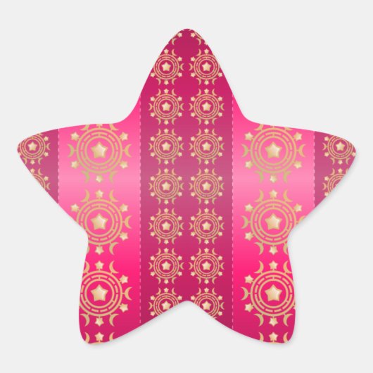 Fuchsia Oriental Mandala Pattern Ster Sticker (Voorkant)