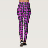 Fuchsia Paars Black Houndstooth Check Patroon Leggings (Achterkant)