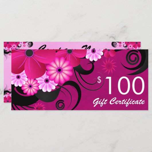 Fuchsia Paars Elegant Custom $100 Gift Voucher (Voorkant / Achterkant)