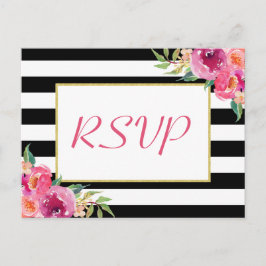 Fuchsia Paars Red Floral Gold Weddenschap RSVP Ant Uitnodiging Briefkaart