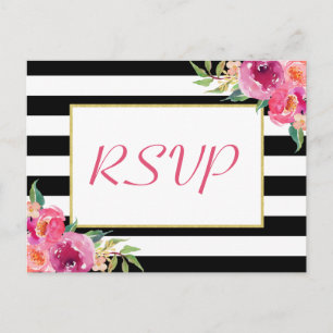 Fuchsia Paars Red Floral Gold Weddenschap RSVP Ant Uitnodiging Briefkaart