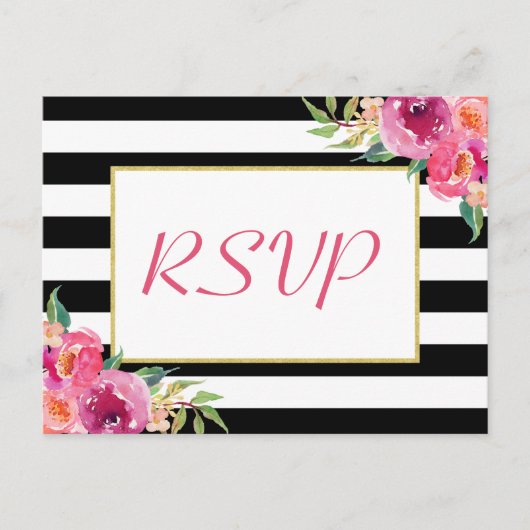 Fuchsia Paars Red Floral Gold Weddenschap RSVP Ant Uitnodiging Briefkaart (Voorkant)