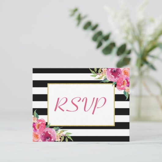 Fuchsia Paars Red Floral Gold Weddenschap RSVP Ant Uitnodiging Briefkaart (Staand voorkant)