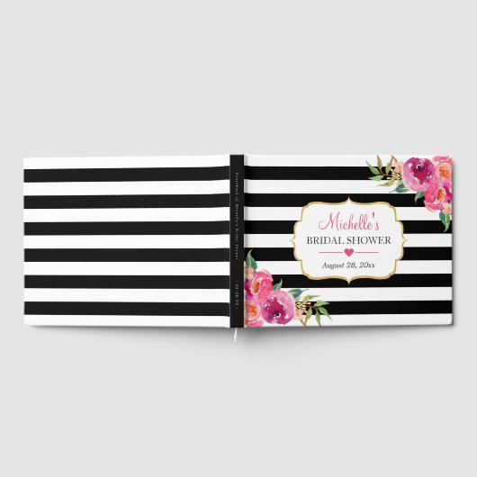 Fuchsia Paars Red Floral Stripes Vrijgezellenfeest Gastenboek (Volledig)