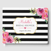 Fuchsia Paars Red Floral Stripes Vrijgezellenfeest Gastenboek (Voorkant)