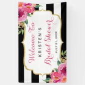 Fuchsia Paars Red Floral Stripes Vrijgezellenfeest Spandoek (Verticaal)