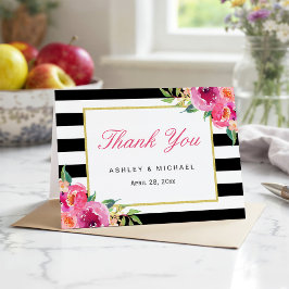 Fuchsia Paars Rode Bloemen Zwarte Strepen Dank Je Bedankkaart