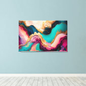 Fuchsia, Paarse, Blauwgroen en goudmarmer Abstract Canvas Afdruk (Insitu (Houten vloer))
