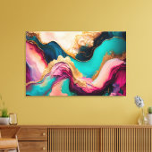 Fuchsia, Paarse, Blauwgroen en goudmarmer Abstract Canvas Afdruk (Insitu (Woonkamer))